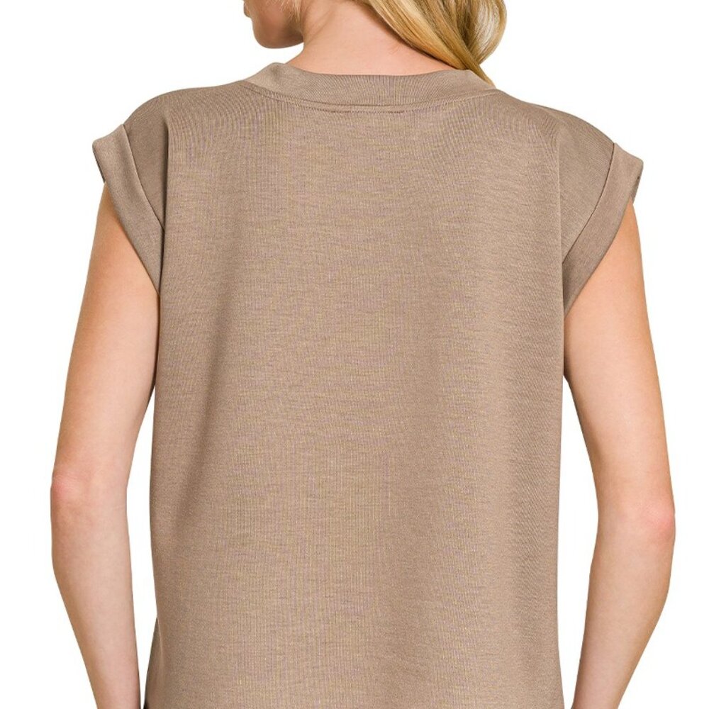 Zenana Scuba Round Neck Cap Sleeve Top - Picture 3 of 4